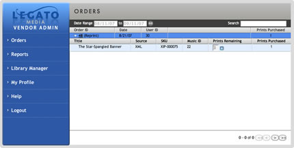 Screenshot of Orders Page